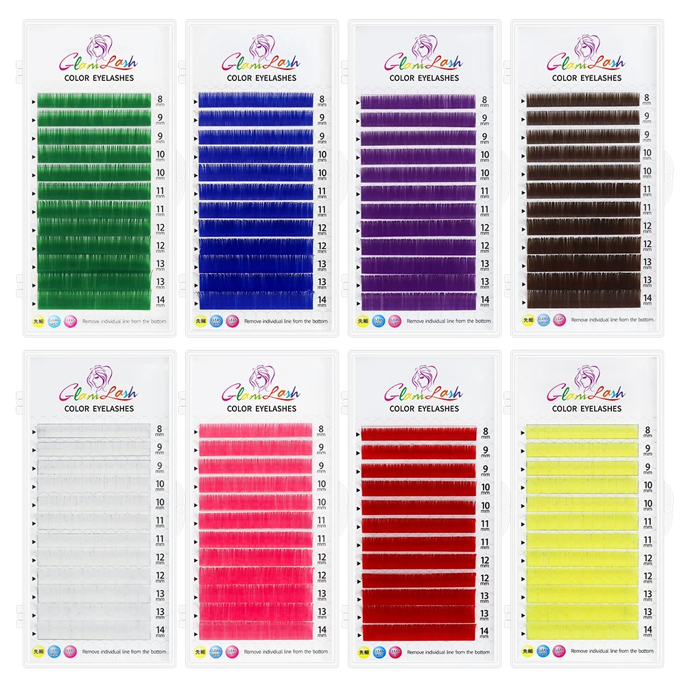Funny Eyelash Extension - GLAMLASH カラーラッシュパープルブルーブラウングリーンレッドホワイトピンクイエローまつげエクステンション個別の偽色ミンクまつげメイク