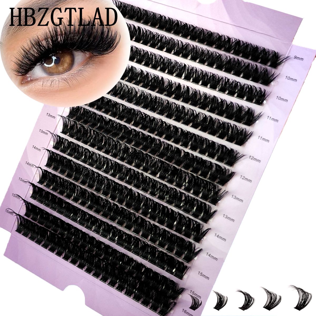 Funny Eyelash Extension - パープルボックス 60D-160D アイラッシュクラスター 9-16mm ミックストレイ ウィスピー