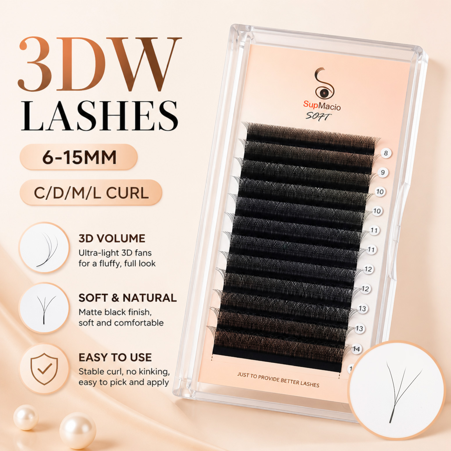 Eyelash Extensions Classic - 3D Wまつげエクステンション Wシェイプ 3D既製まつげ束 3Dワイヤー クローバー